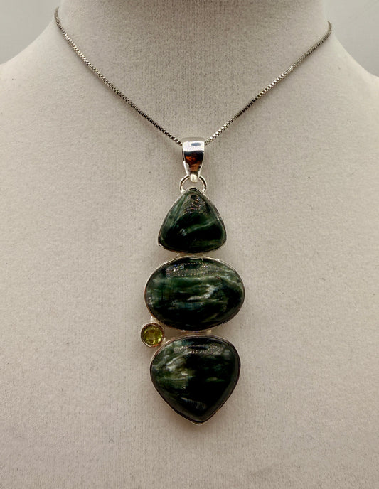 Seraphinite and Peridot Pendant