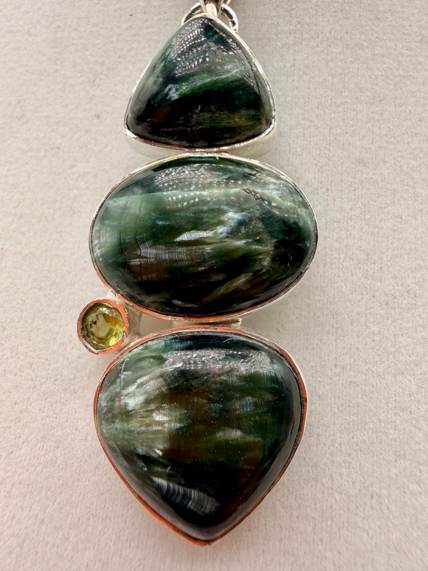 Seraphinite and Peridot Pendant