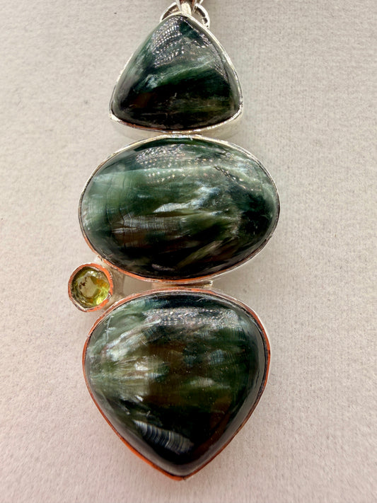 Seraphinite and Peridot Pendant
