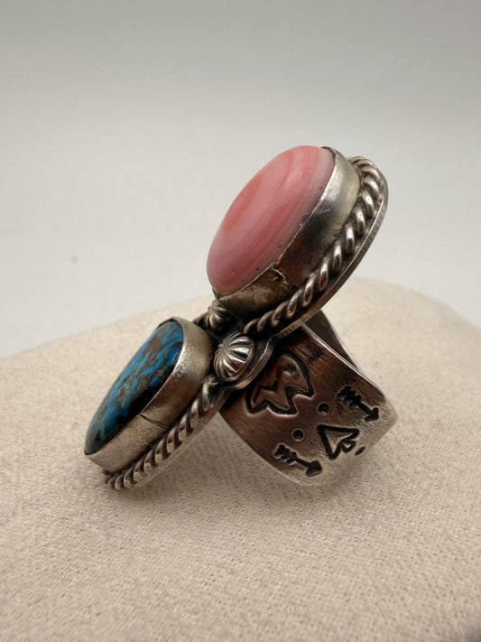 Pink Conch Shell and Bisbee Turquoise Ring