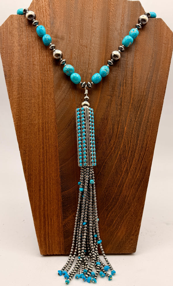 White Water Turquoise Nugget Lariat Necklace