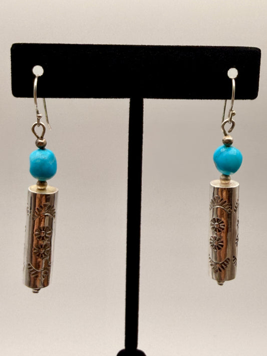 White Water Turquoise Spirit Whistle Dangle Earrings