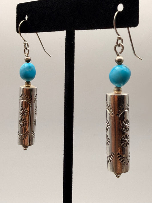 White Water Turquoise Spirit Whistle Dangle Earrings
