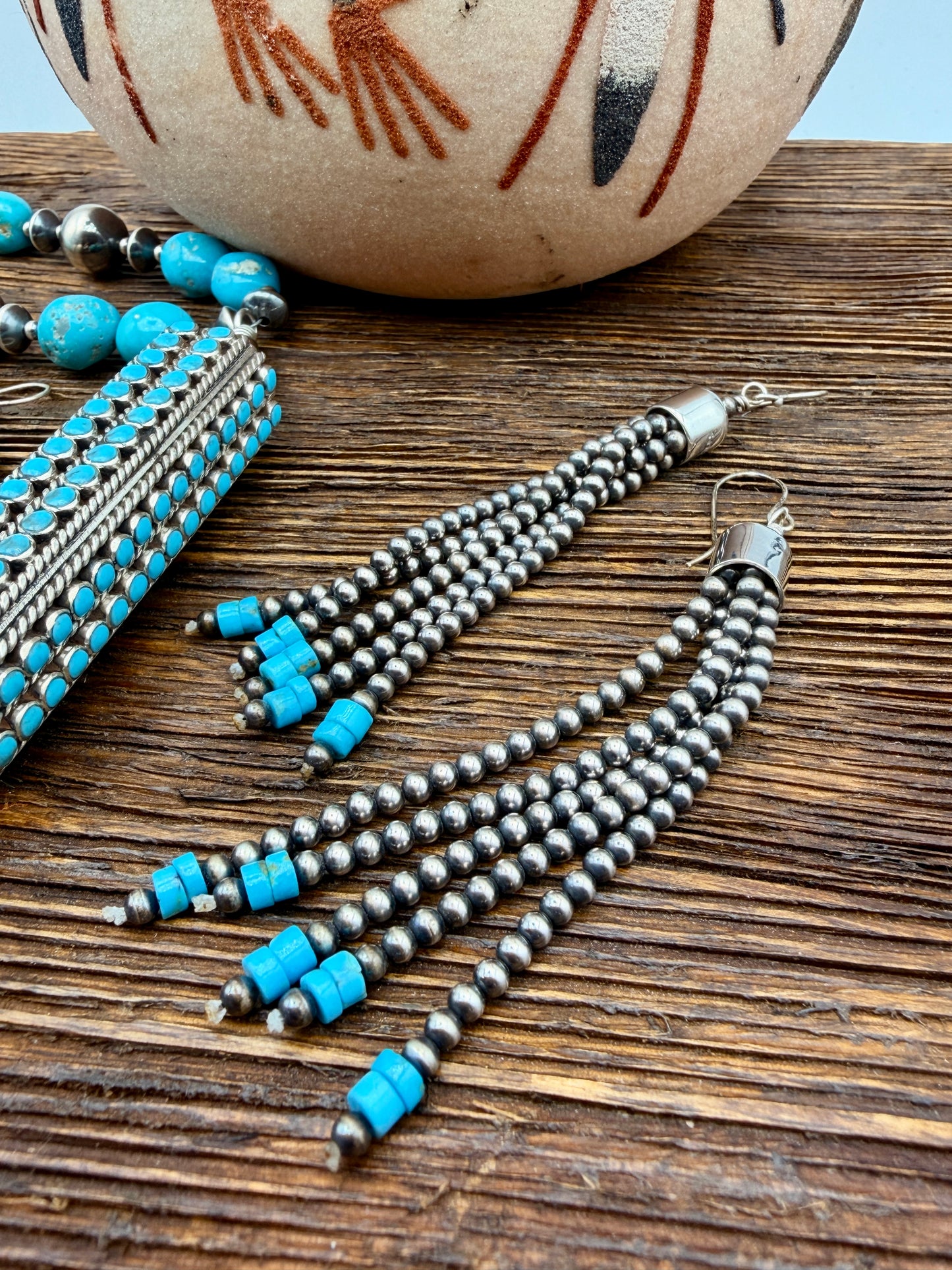 White Water Turquoise Fringe Dangle Earrings