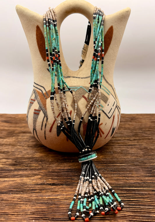 Vintage Jacla Black Jet, Turquoise, and Coral Necklace
