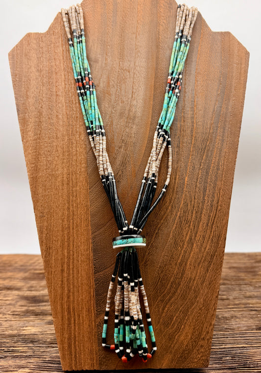Vintage Jacla Black Jet, Turquoise, and Coral Necklace