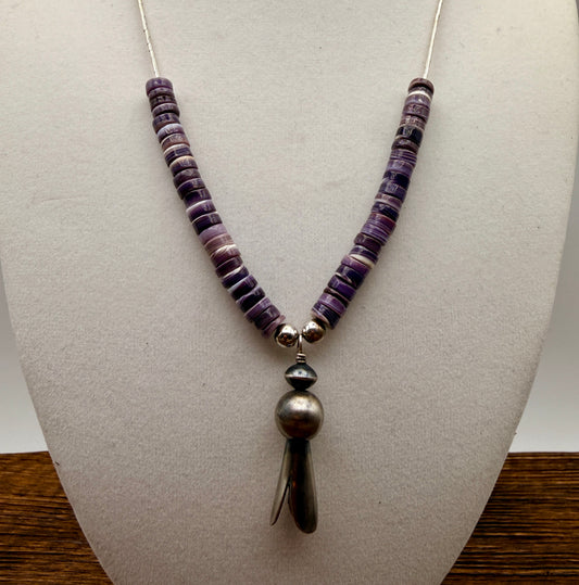 Wampum Shell & Silver Squash blossom Necklace