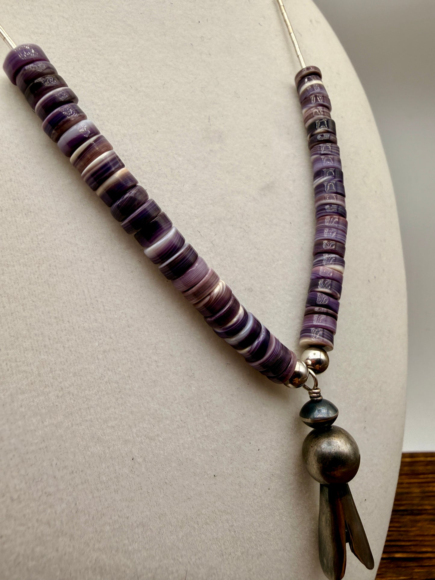 Wampum Shell & Silver Squash blossom Necklace