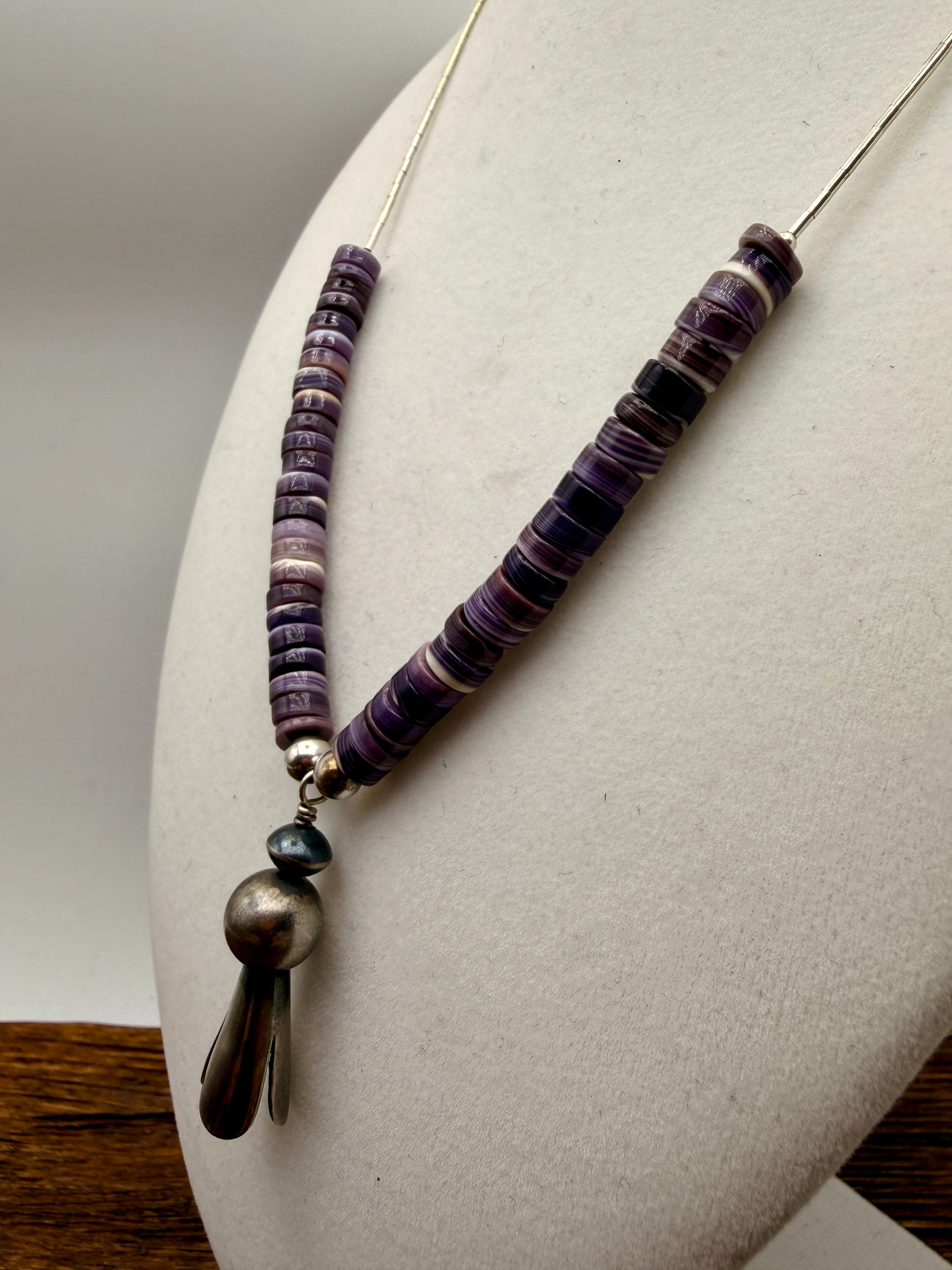 Wampum Shell & Silver Squash blossom Necklace