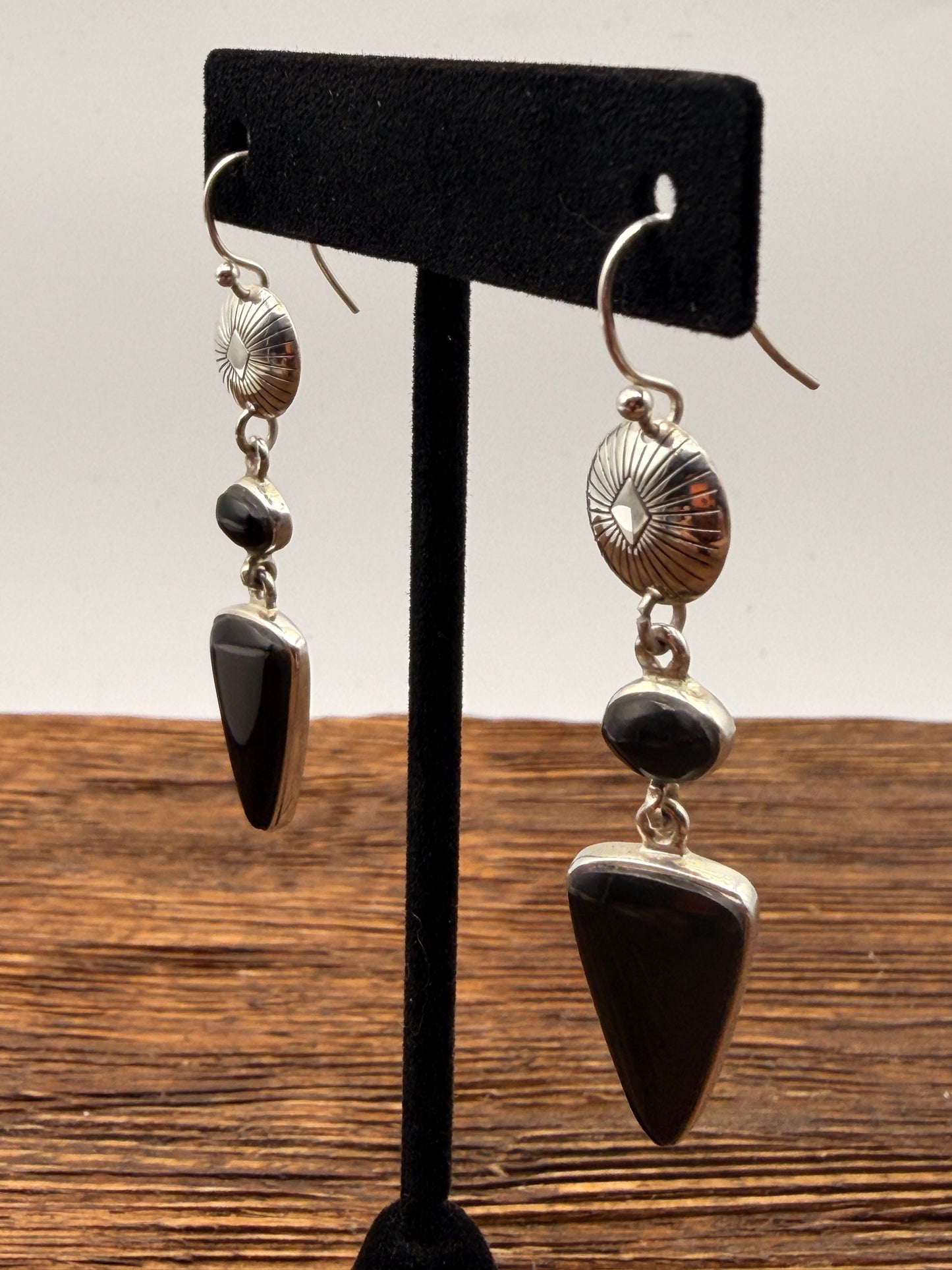 Black Onyx Conch Dangle Earrings