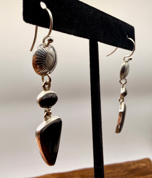 Black Onyx Conch Dangle Earrings
