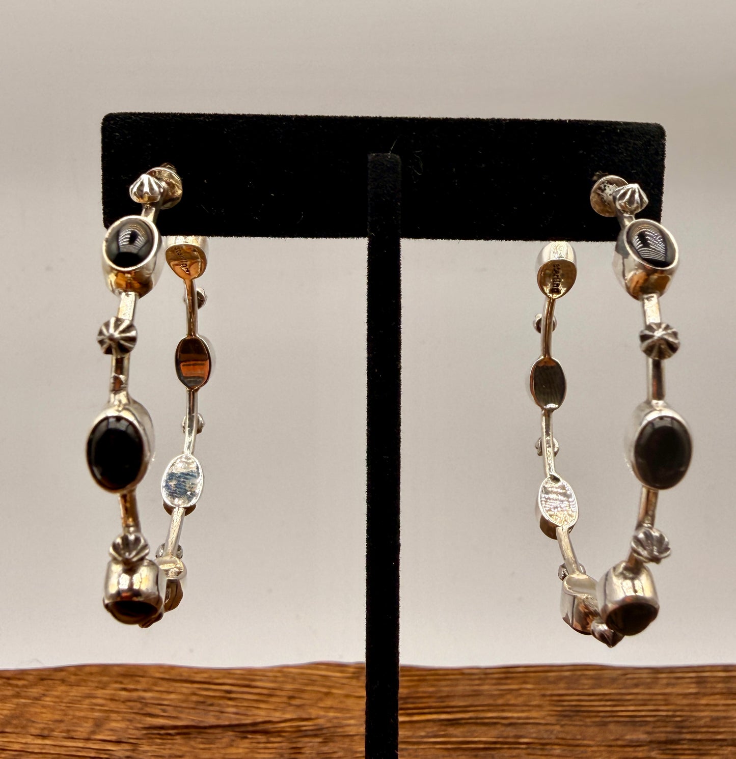 Black Onyx Stud Hoop Earrings
