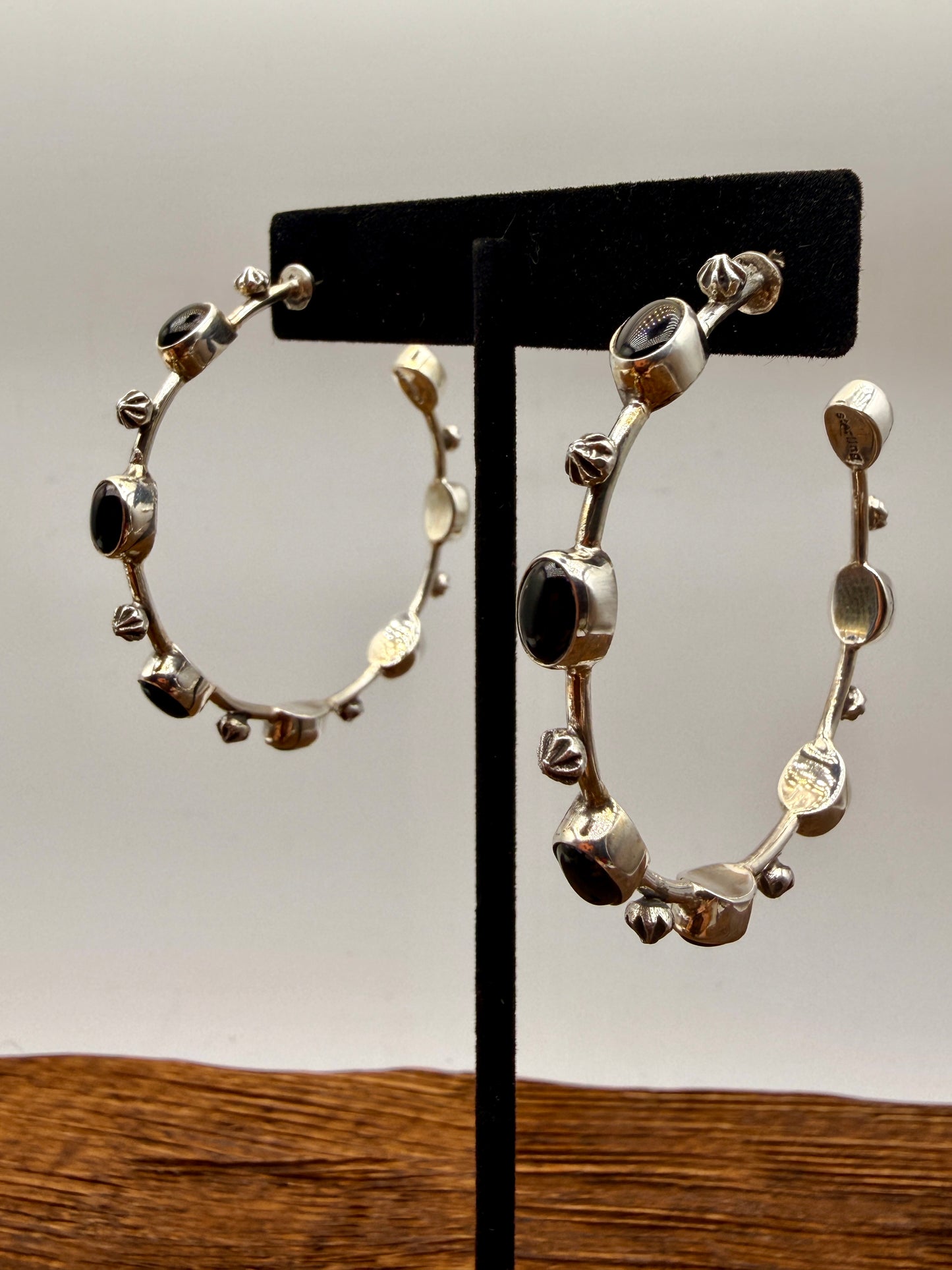 Black Onyx Stud Hoop Earrings