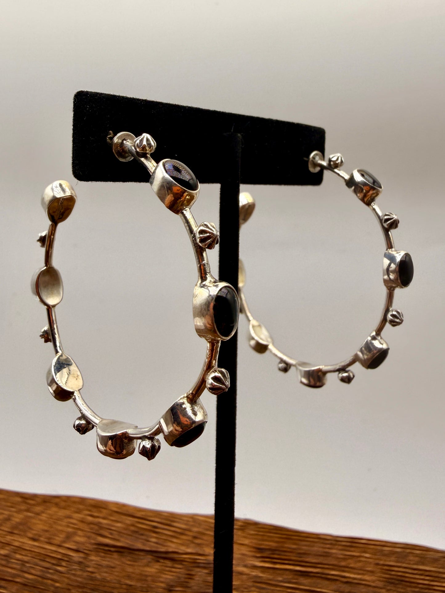 Black Onyx Stud Hoop Earrings
