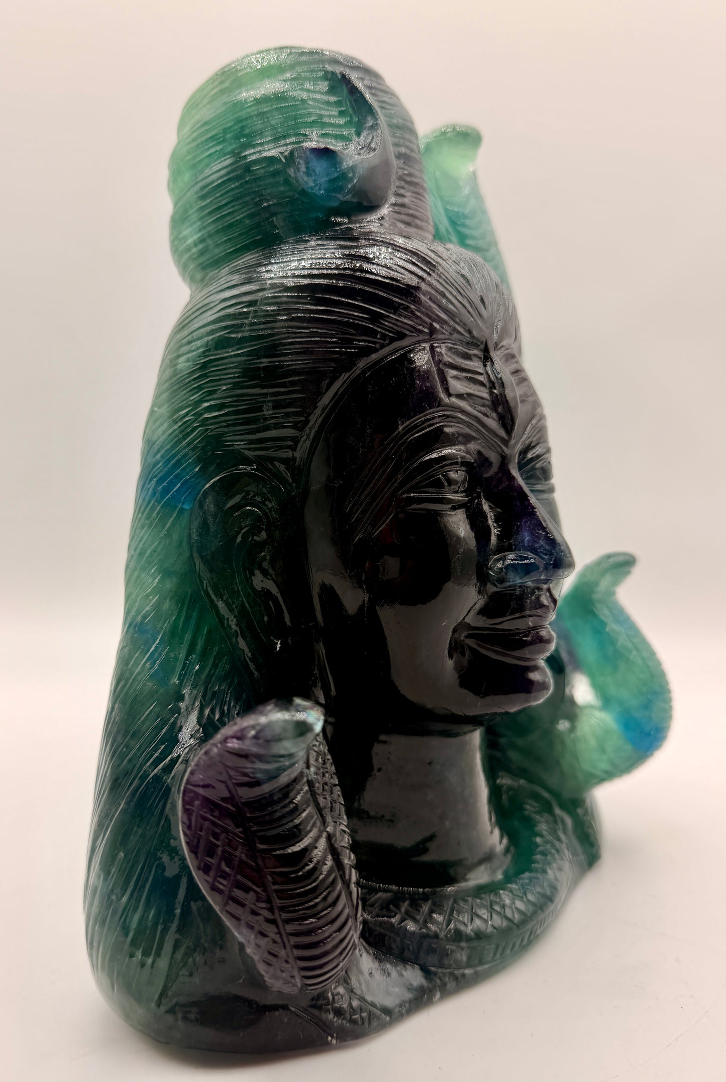 Rainbow Fluorite Crystal Carved Shiva Head Altar