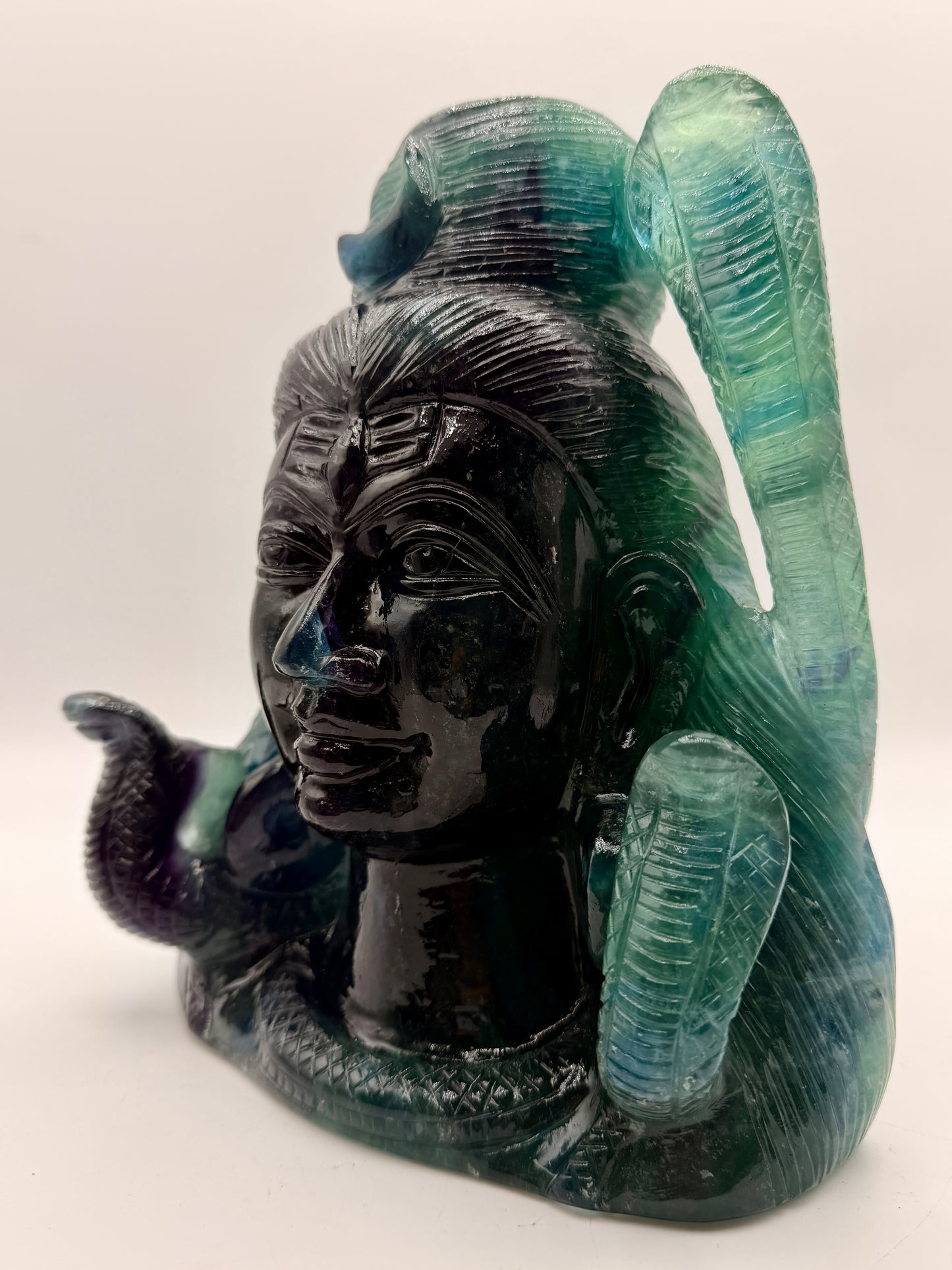 Rainbow Fluorite Crystal Carved Shiva Head Altar
