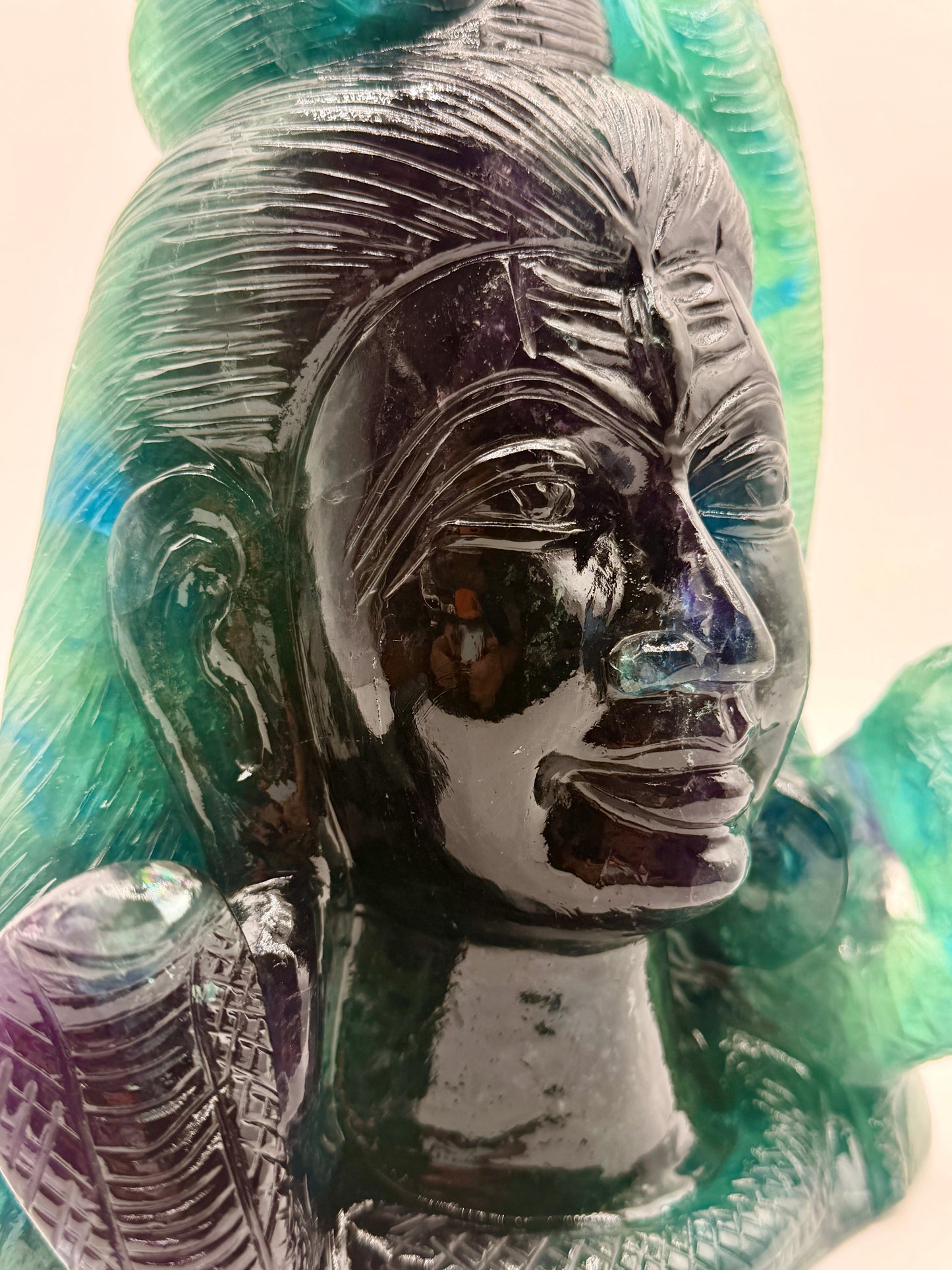 Rainbow Fluorite Crystal Carved Shiva Head Altar