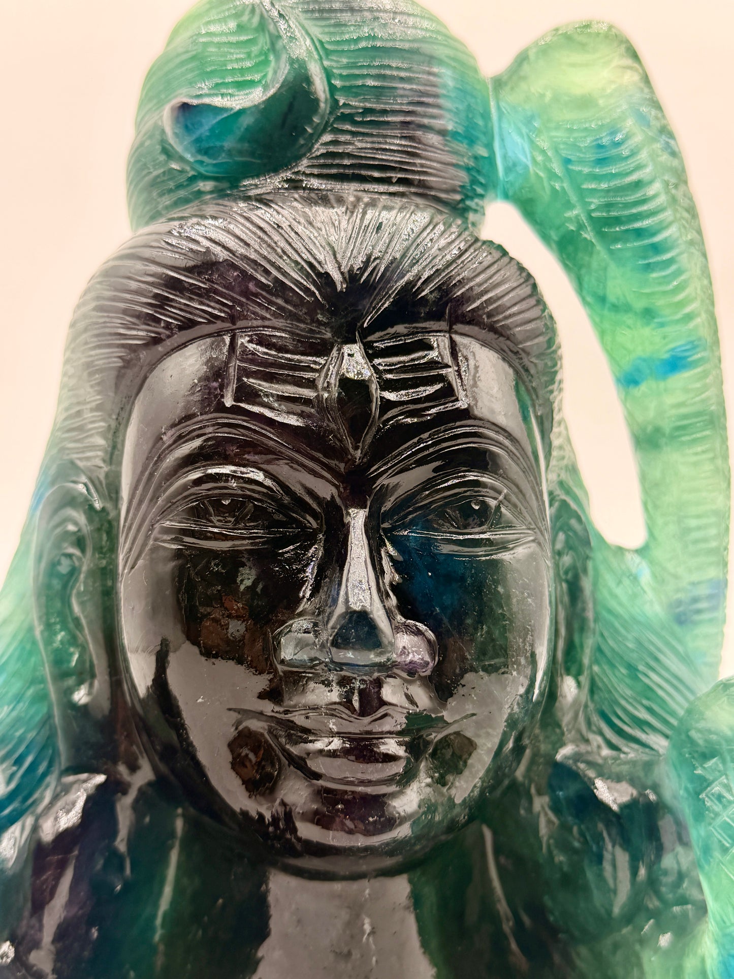 Rainbow Fluorite Crystal Carved Shiva Head Altar