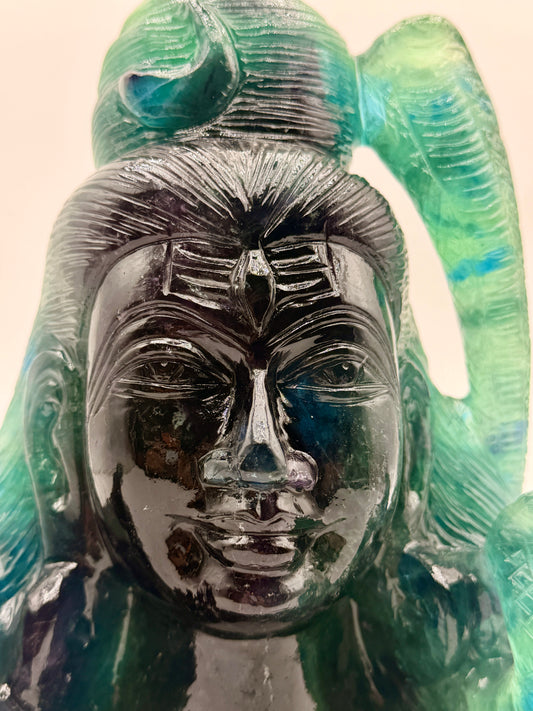 Rainbow Fluorite Shiva Head Statue – Hand-Carved Crystal Altar