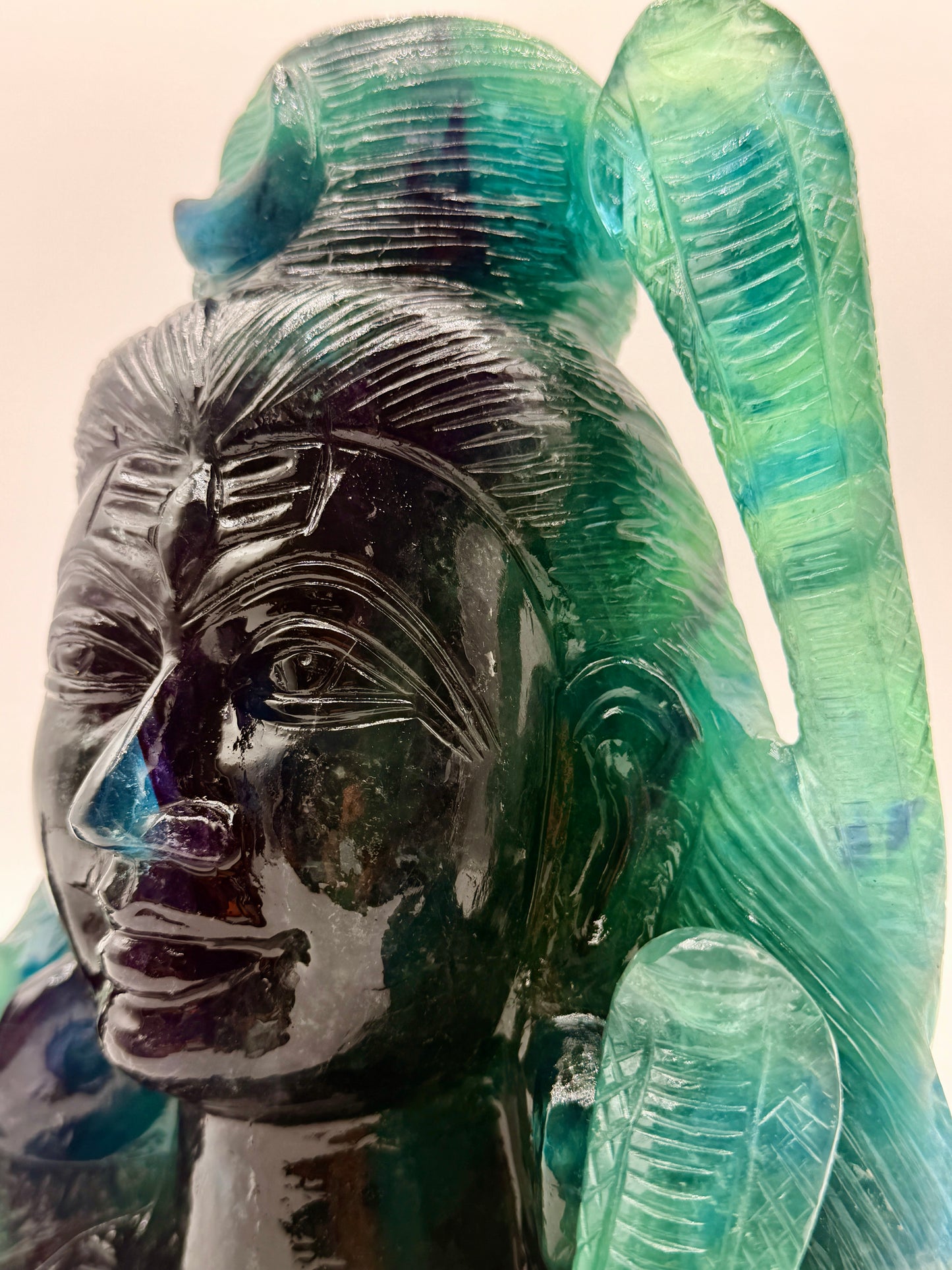 Rainbow Fluorite Crystal Carved Shiva Head Altar