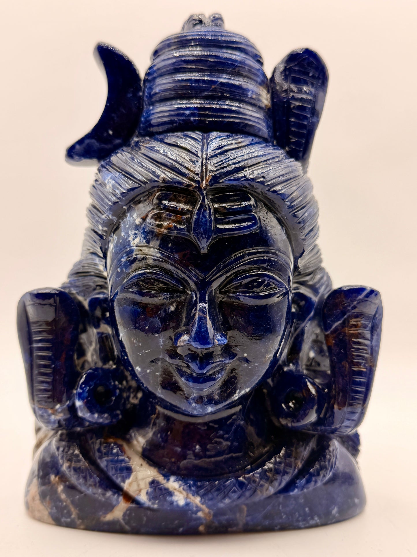 Sodalite Crystal carved Shiva Head Altar