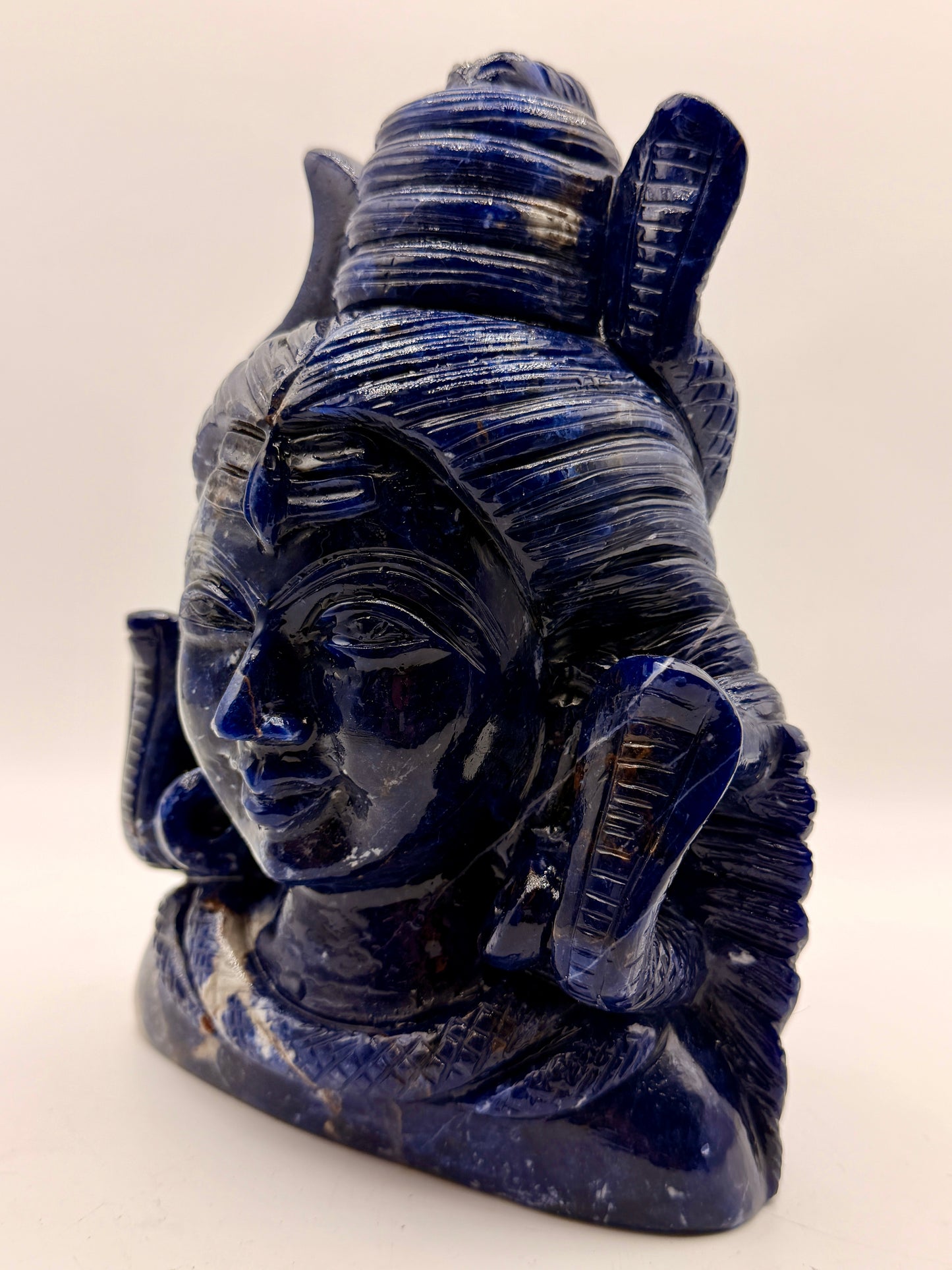 Sodalite Crystal carved Shiva Head Altar