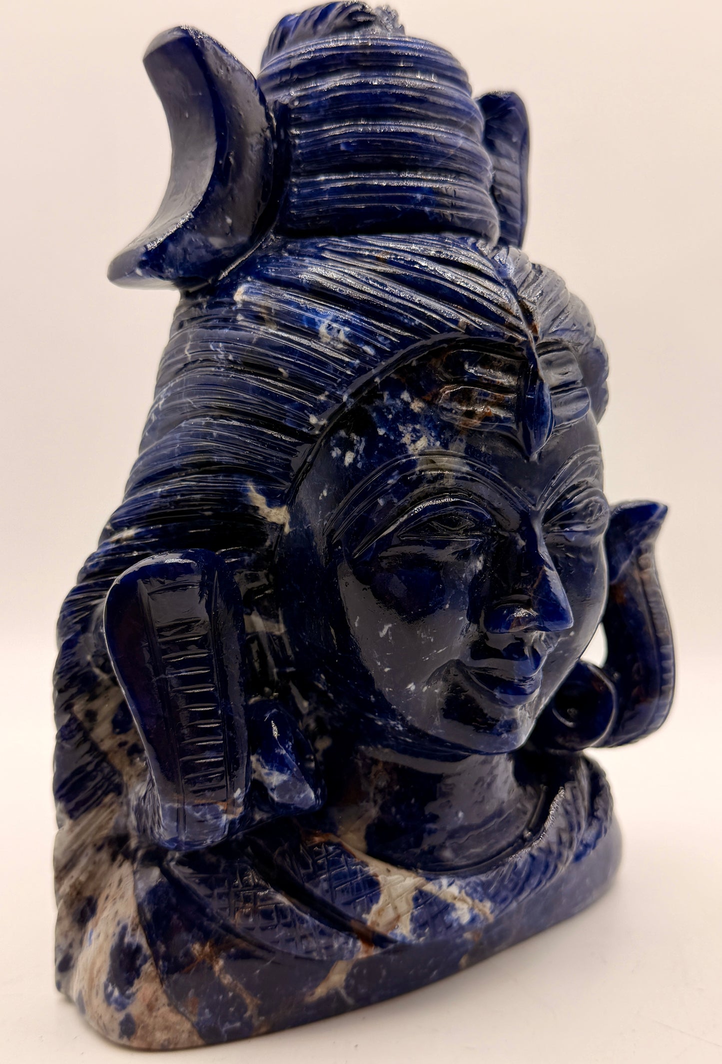 Sodalite Crystal carved Shiva Head Altar