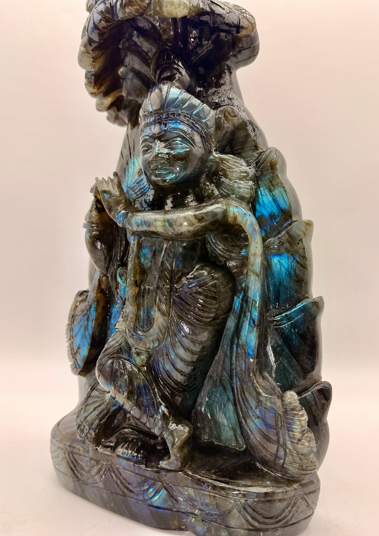 Labradorite Crystal Carved Krishna Altar
