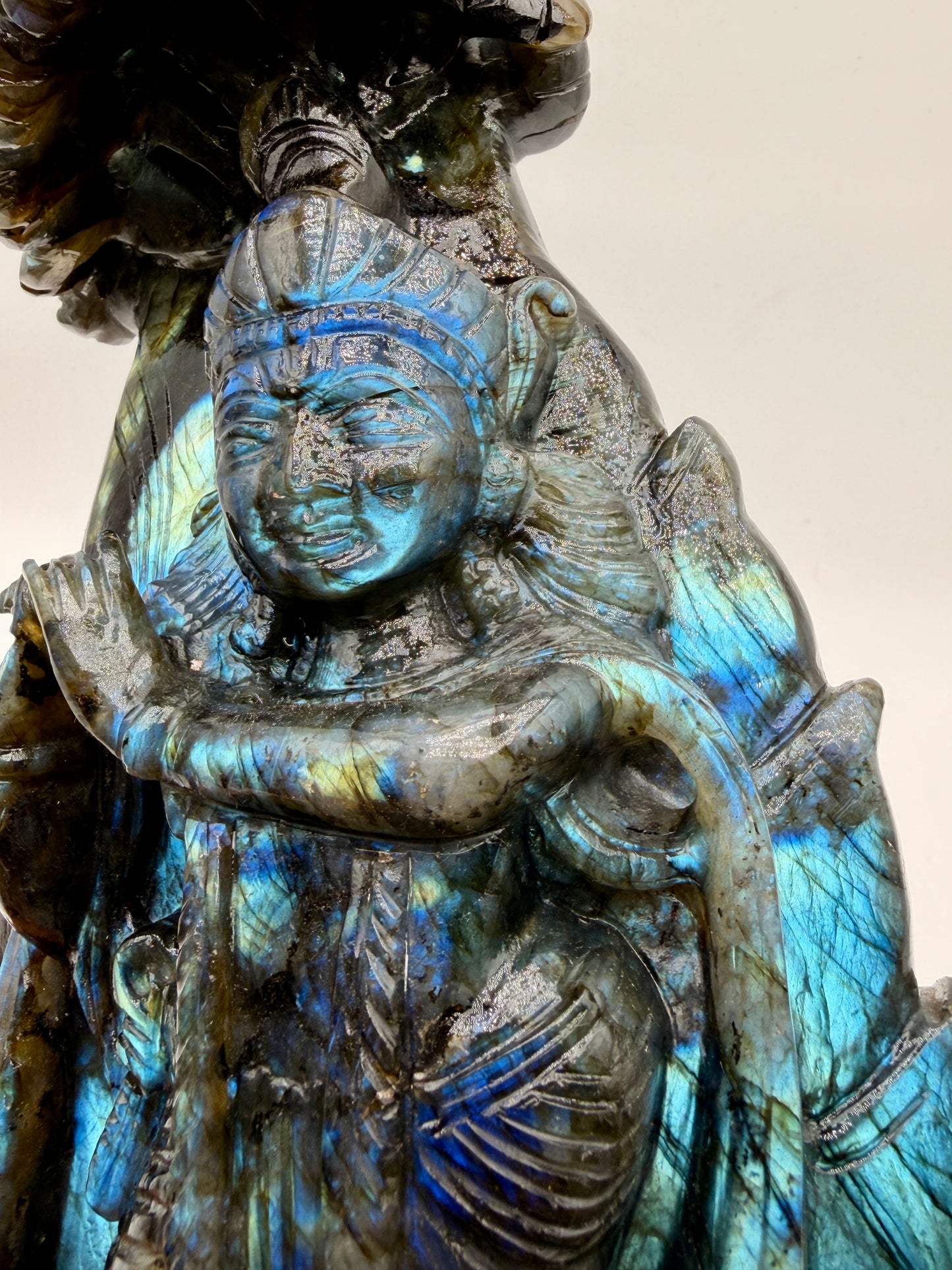 Labradorite Crystal Carved Krishna Altar
