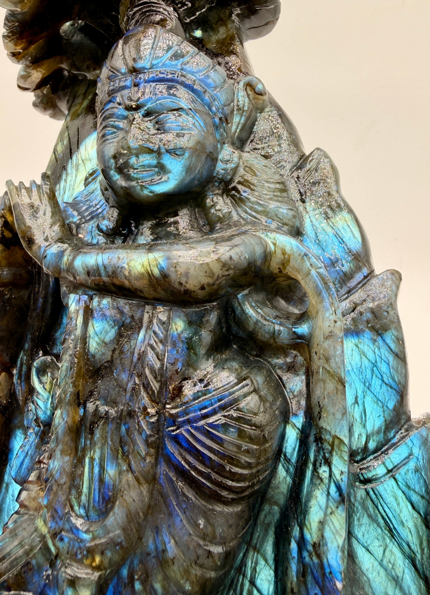 Labradorite Crystal Carved Krishna Altar