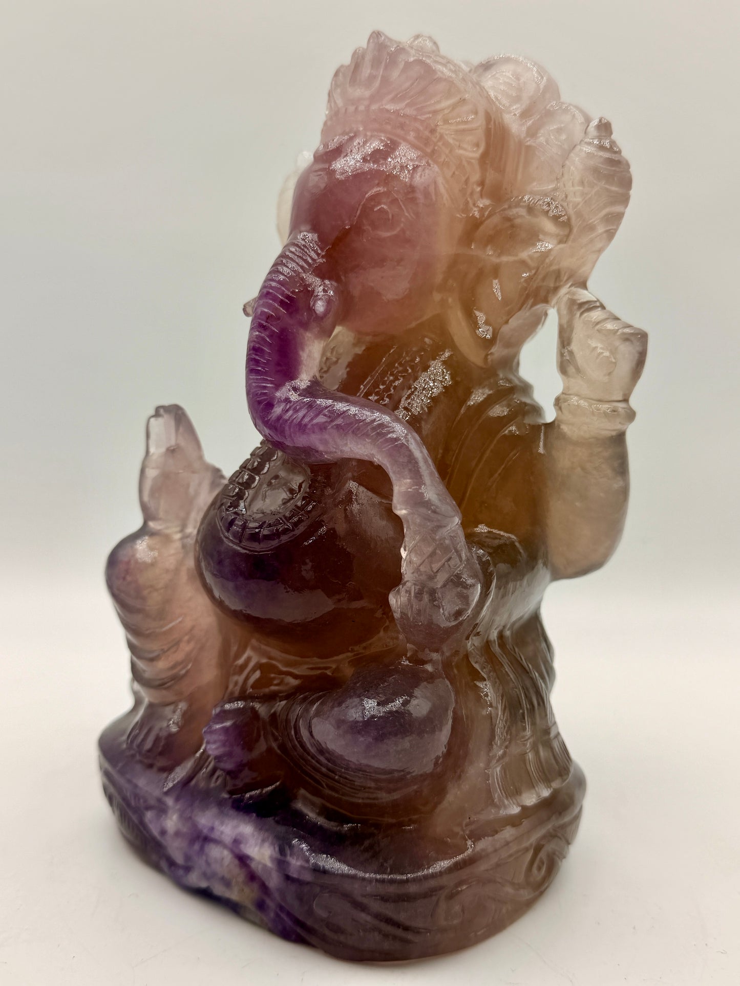 Pink and Purple Fluorite Ganesha Crystal carved altar