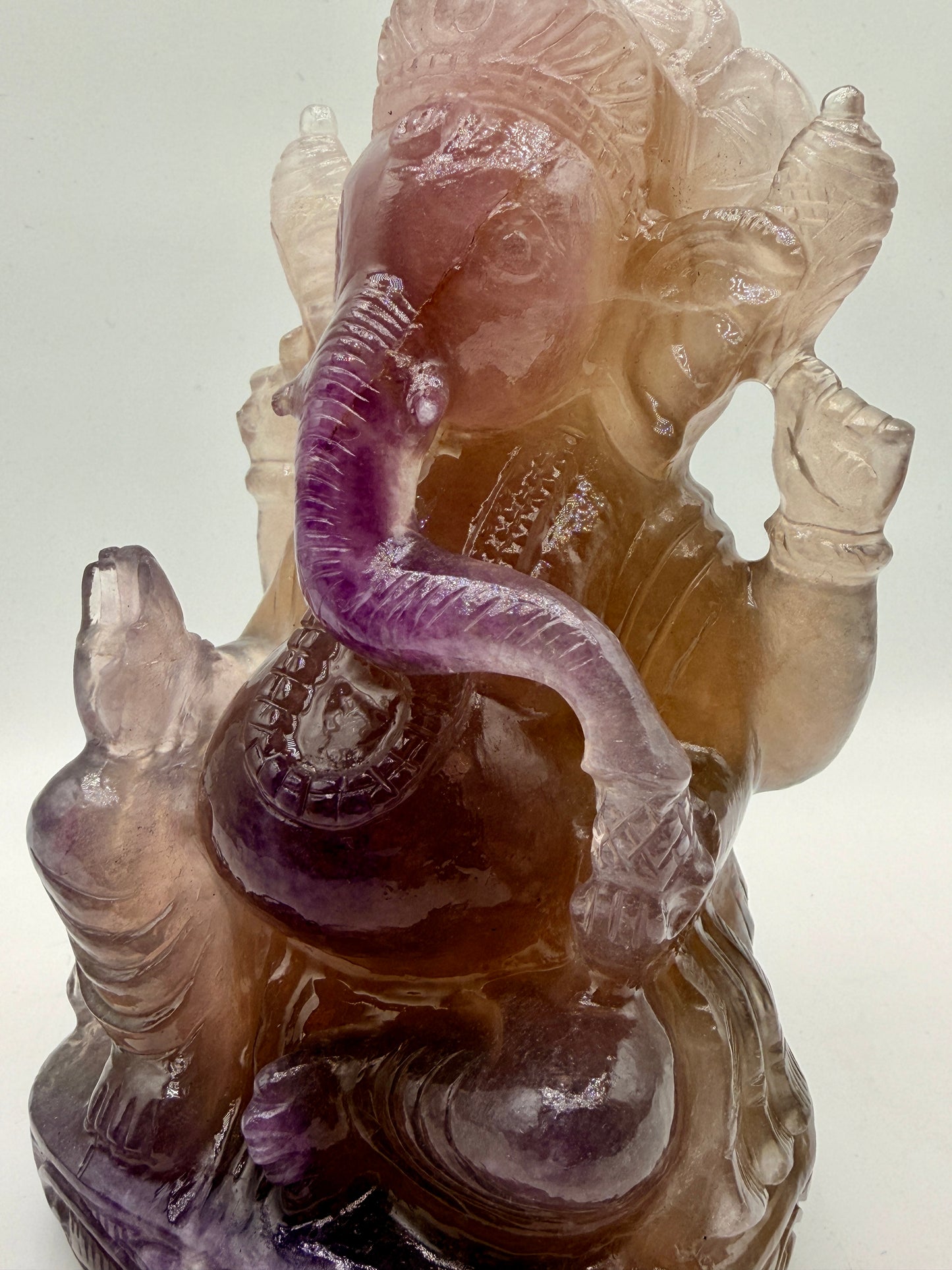Pink and Purple Fluorite Ganesha Crystal carved altar