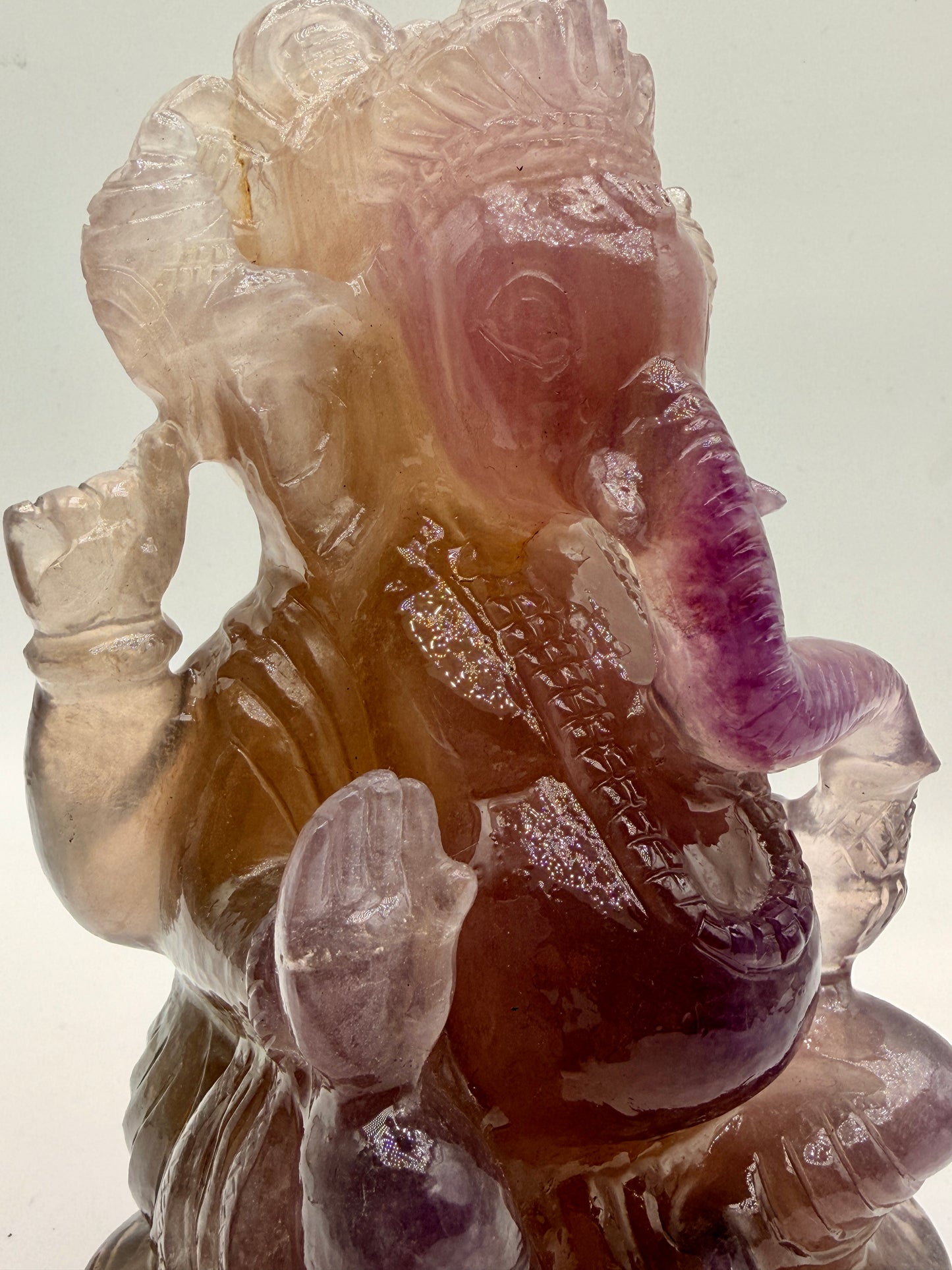 Pink and Purple Fluorite Ganesha Crystal carved altar