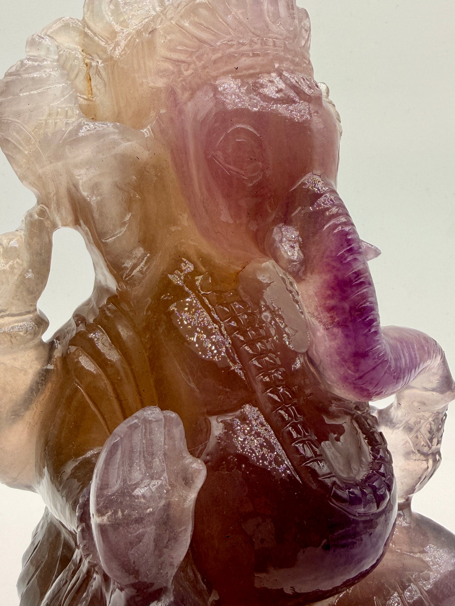 Pink and Purple Fluorite Ganesha Crystal carved altar