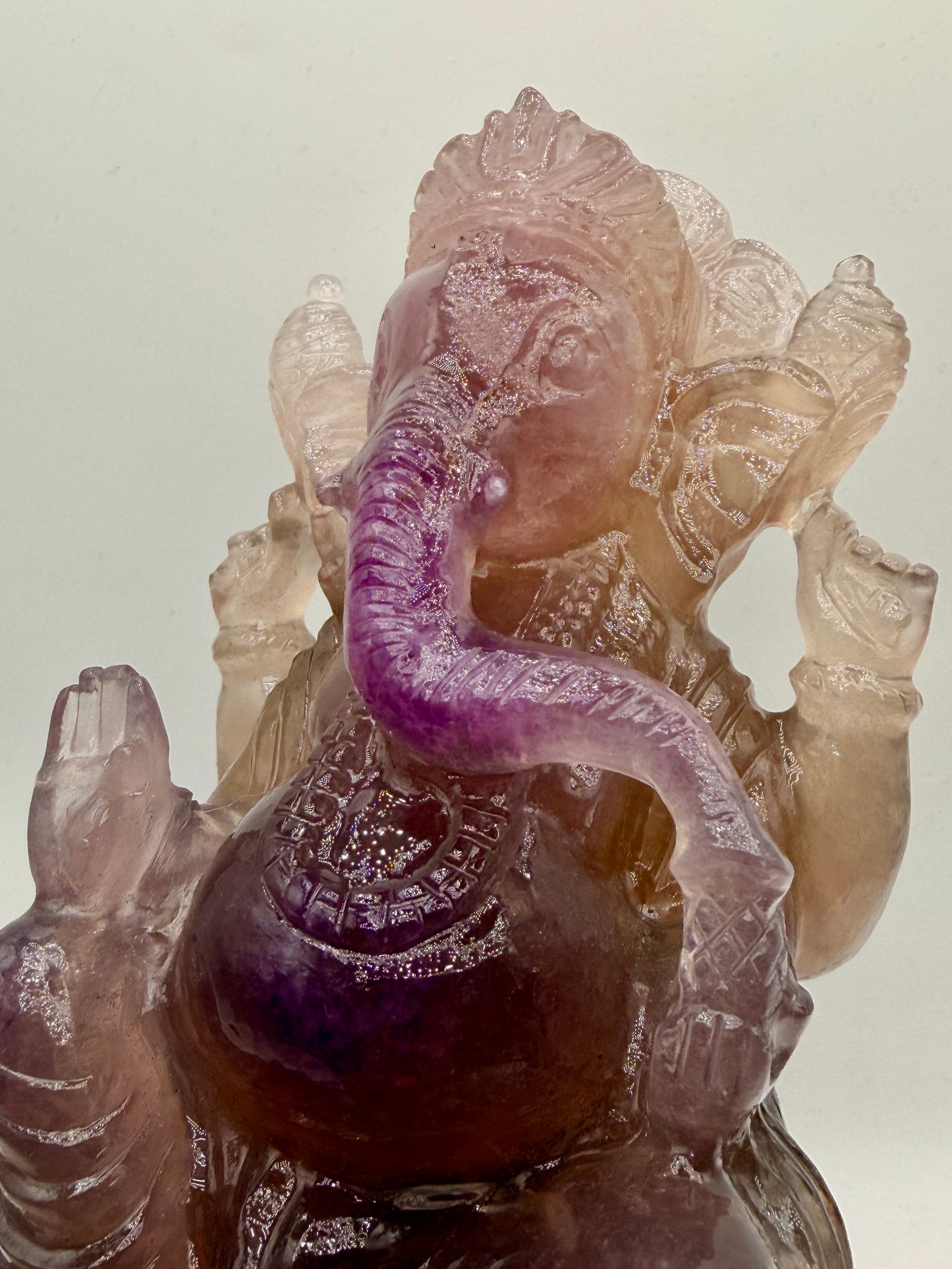 Pink and Purple Fluorite Ganesha Crystal carved altar