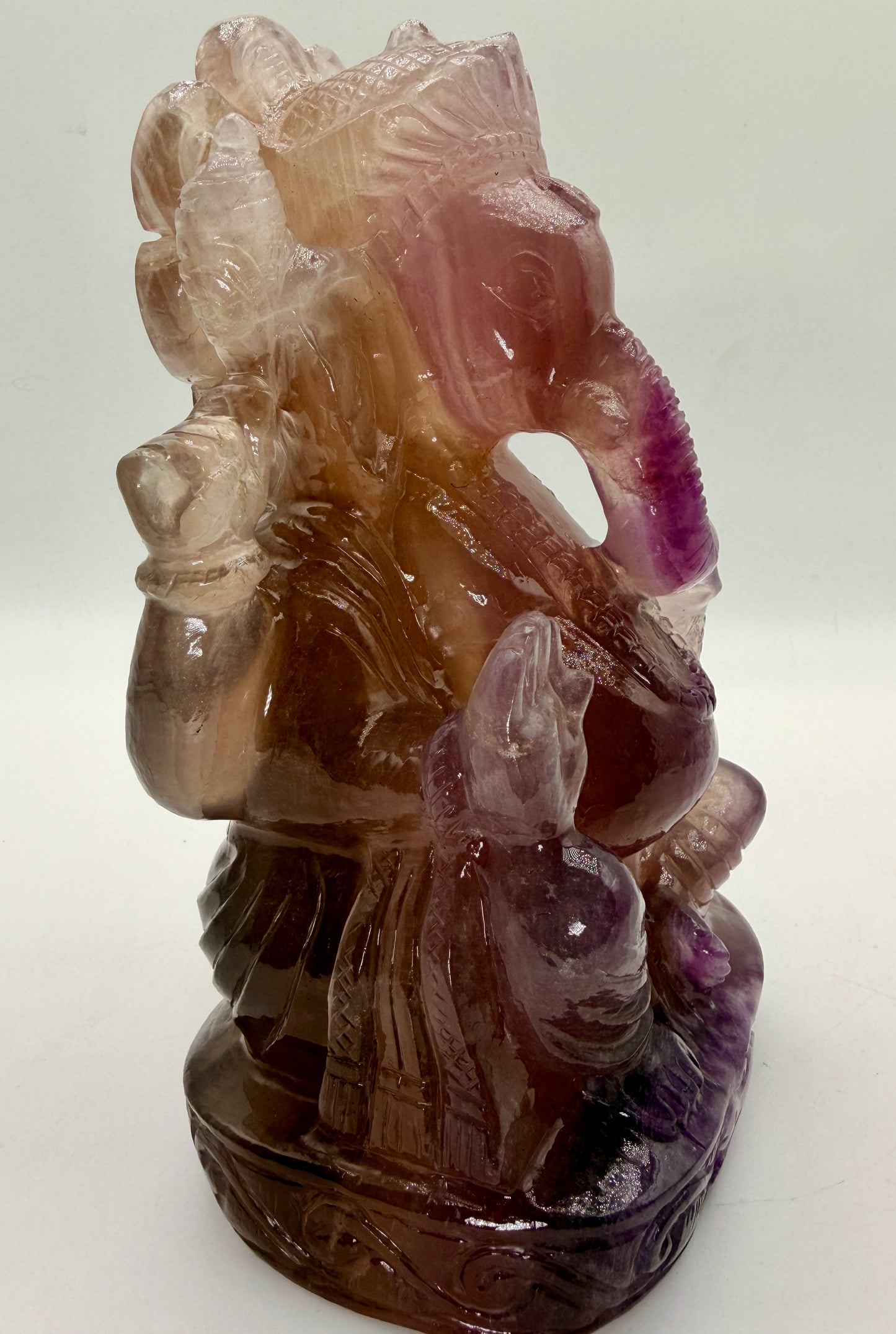 Pink and Purple Fluorite Ganesha Crystal carved altar