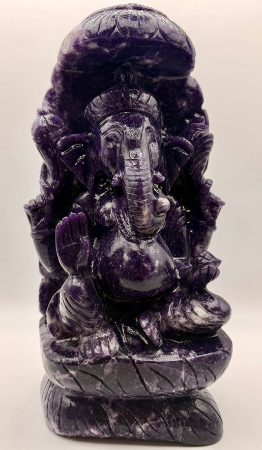 Star Galaxy Lepidolite Crystal Ganesha Statue – Tourmaline & Quartz