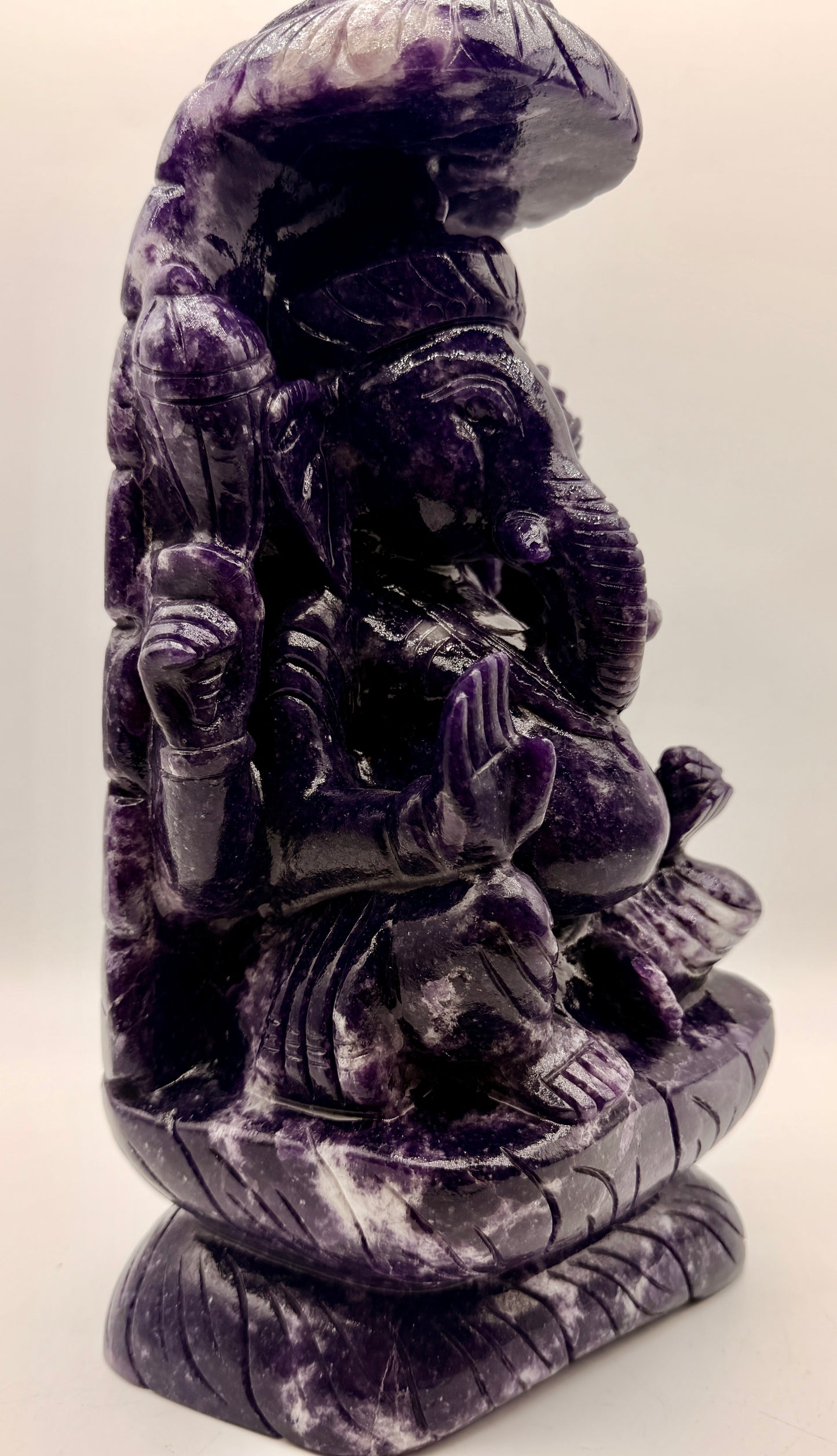 Purple Lepidolite, Pink Tourmaline, and Quartz Star Galaxy Carved Carystal Ganesha Altar