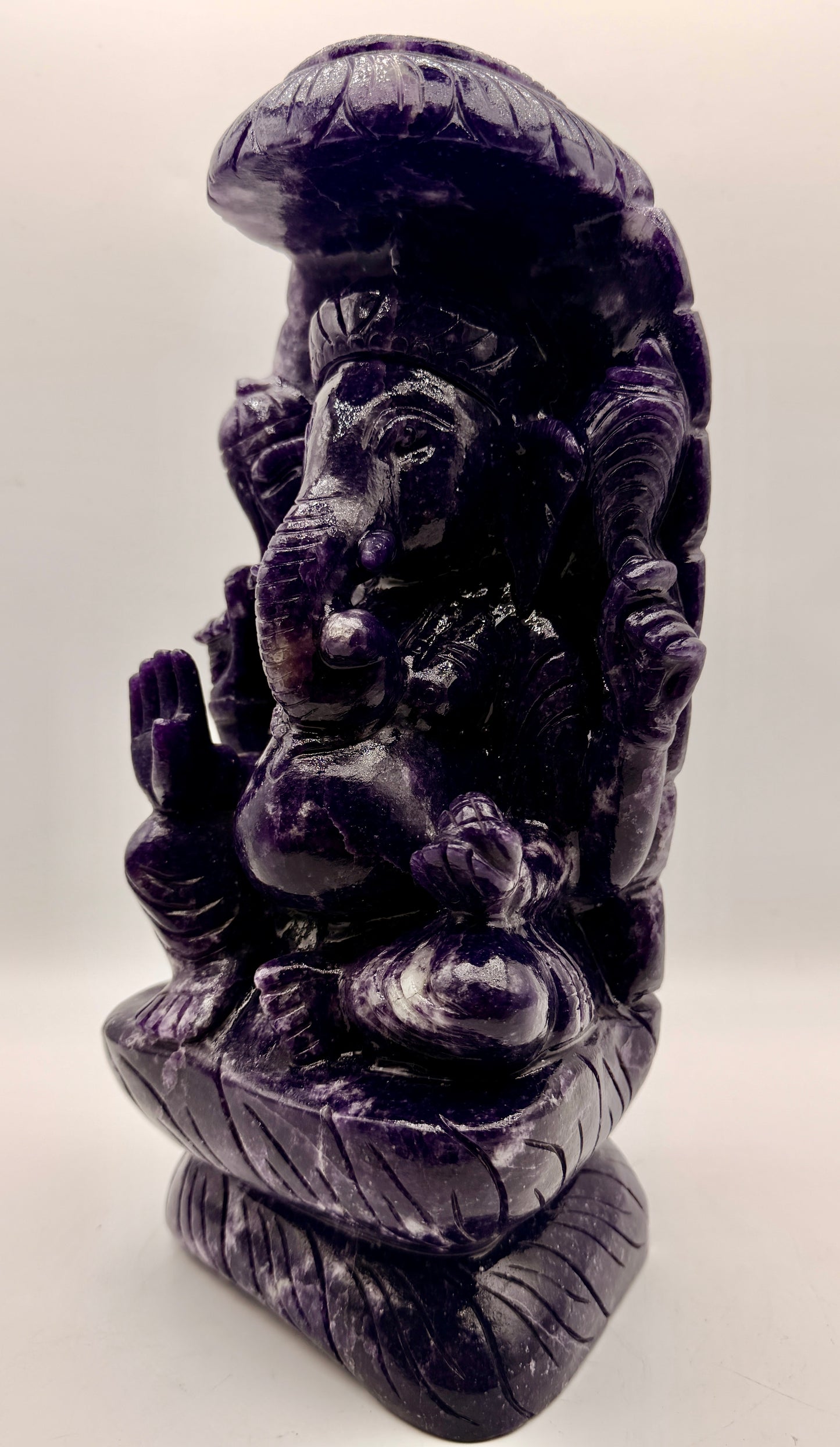 Purple Lepidolite, Pink Tourmaline, and Quartz Star Galaxy Carved Carystal Ganesha Altar