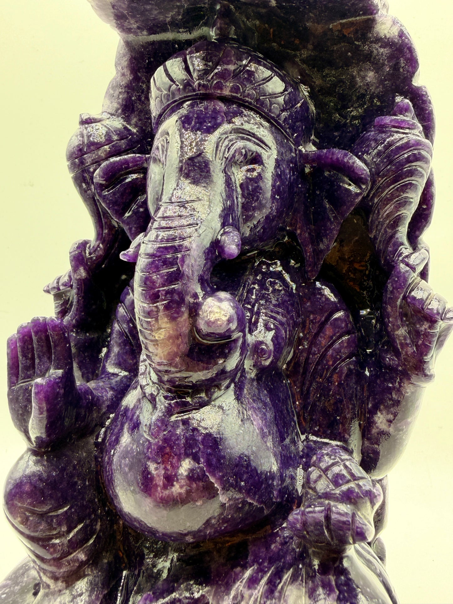 Purple Lepidolite, Pink Tourmaline, and Quartz Star Galaxy Carved Carystal Ganesha Altar