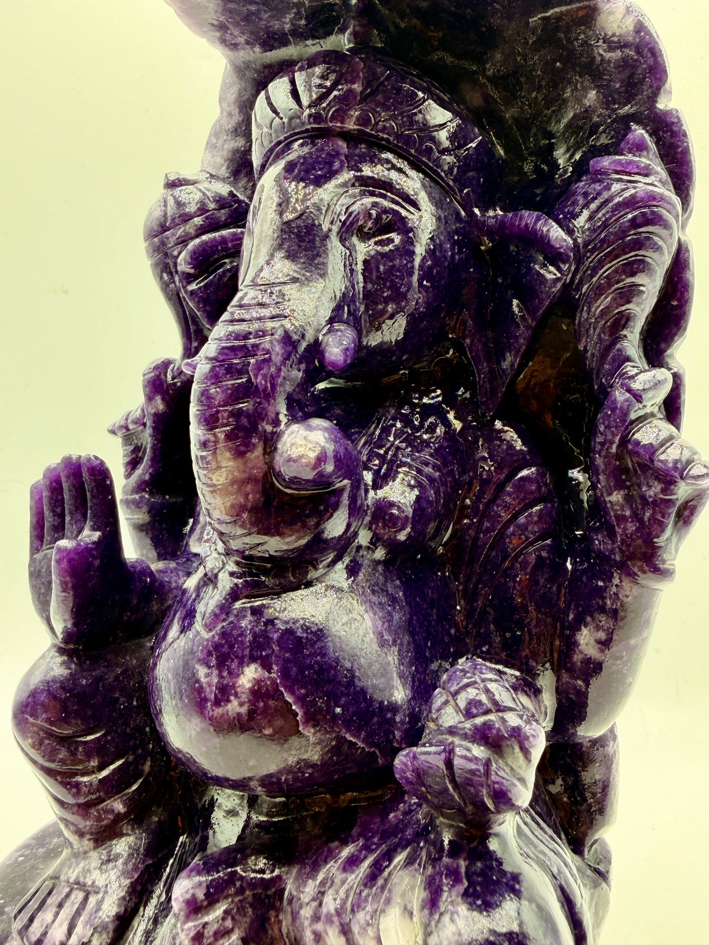 Purple Lepidolite, Pink Tourmaline, and Quartz Star Galaxy Carved Carystal Ganesha Altar