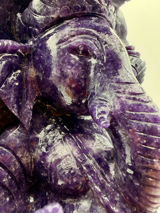 Star Galaxy Lepidolite Crystal Ganesha Statue – Tourmaline & Quartz