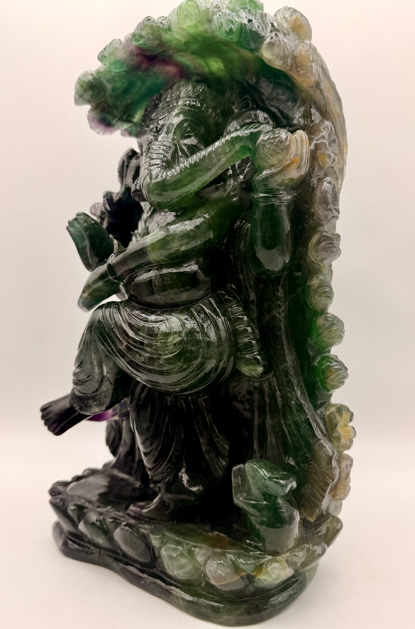 Giant Rainbow Fluorite Crystal Carved Ganesha Altar