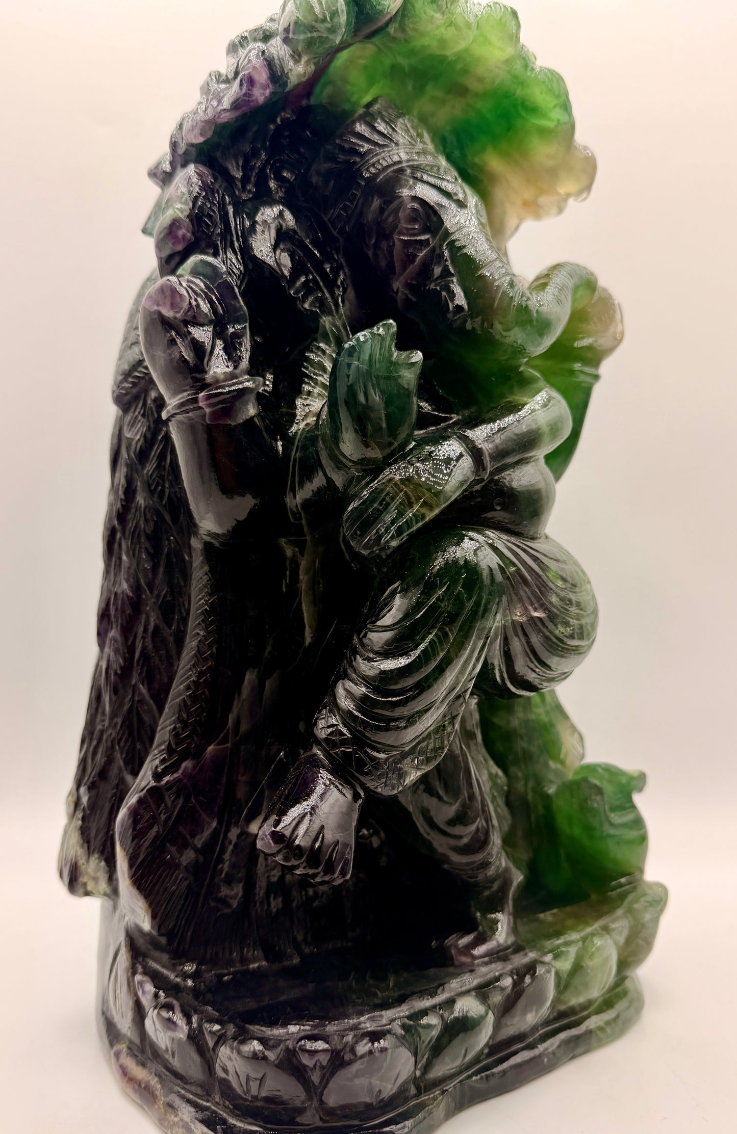 Giant Rainbow Fluorite Crystal Carved Ganesha Altar