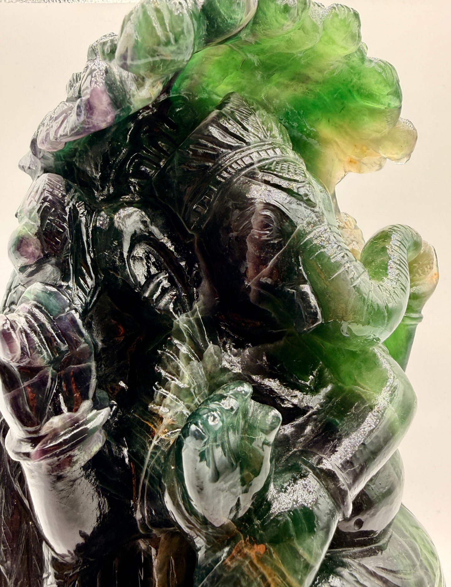 Giant Rainbow Fluorite Crystal Carved Ganesha Altar