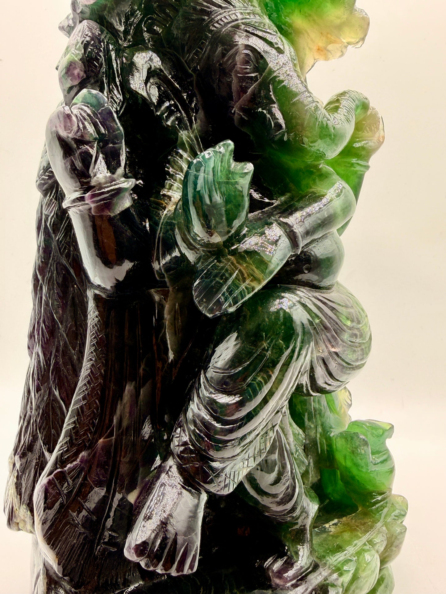 Giant Rainbow Fluorite Crystal Carved Ganesha Altar