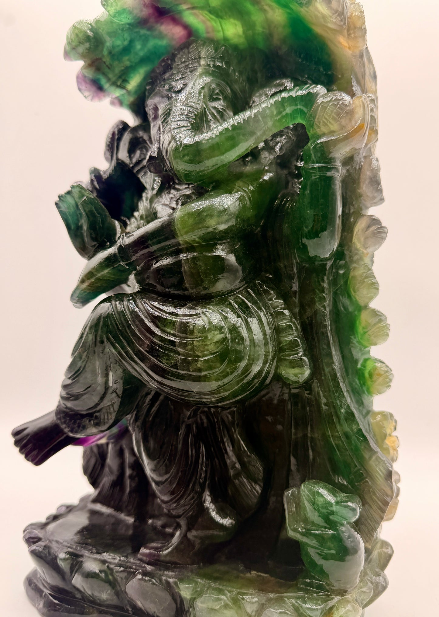 Giant Rainbow Fluorite Crystal Carved Ganesha Altar