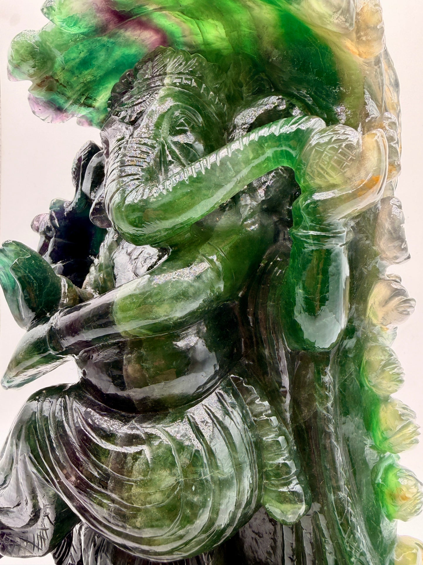 Giant Rainbow Fluorite Crystal Carved Ganesha Altar