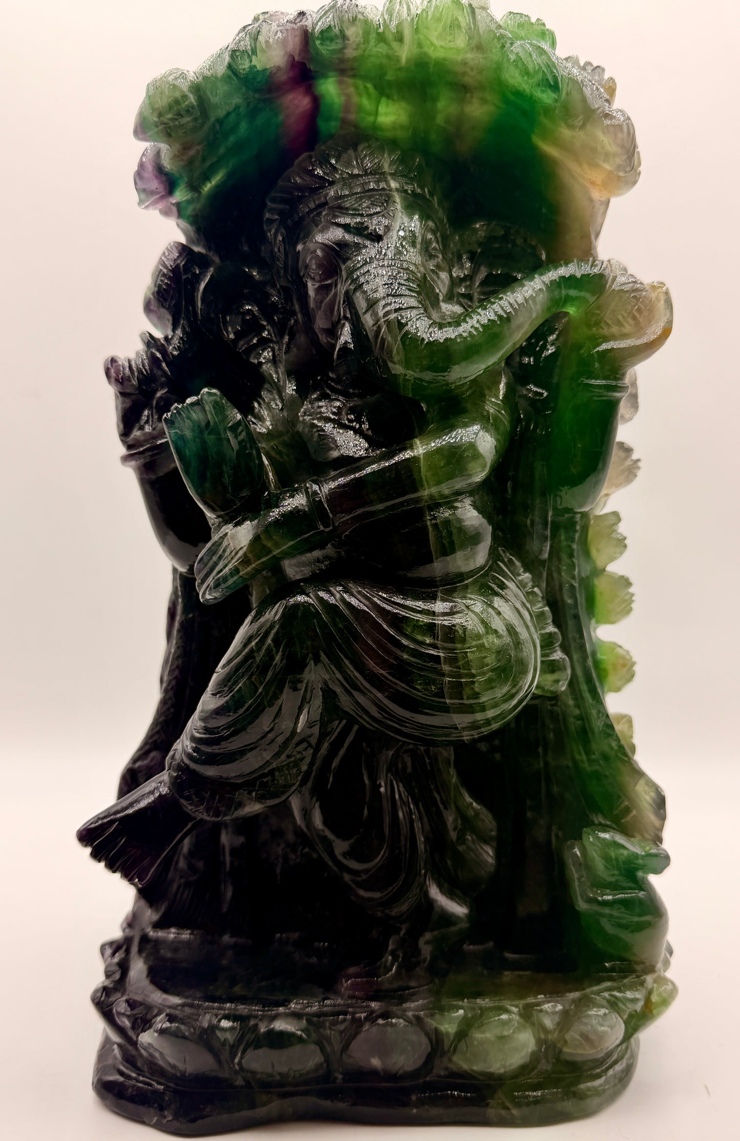 Giant Rainbow Fluorite Crystal Carved Ganesha Altar
