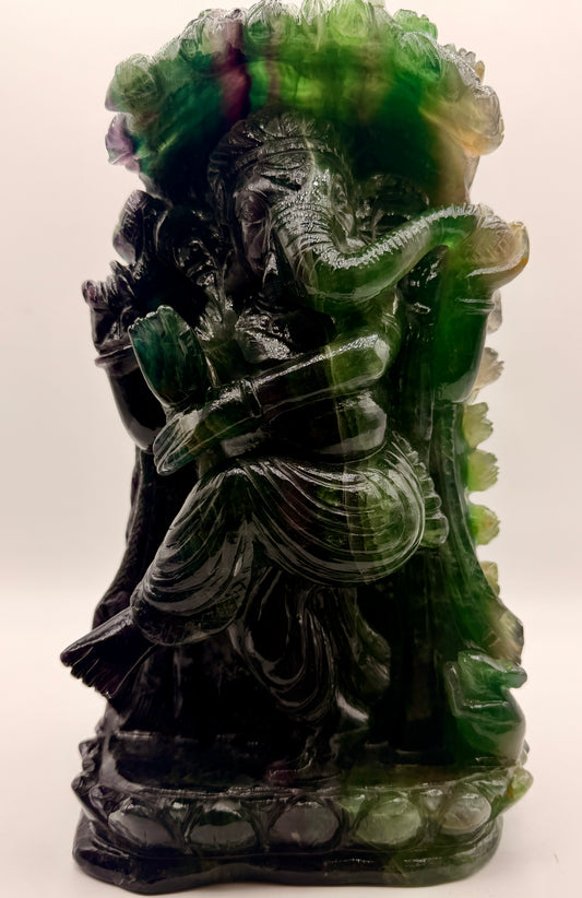 Giant Rainbow Fluorite Dancing Ganesha Statue – Crystal Altar